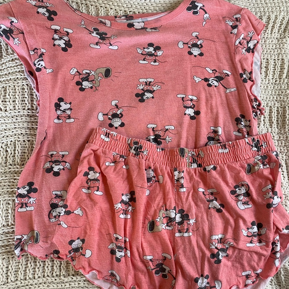 Pink Mickey Mouse Shirt & Shorts PJ Set